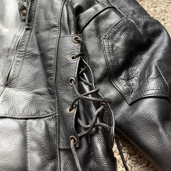 First Jafrum Leather Motorcycle Jacket Mens M Black Heavyweight Lined Vented - Picture 7 of 12